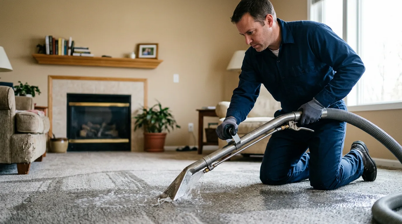 Water damage restoration technician working near Union City, NJ